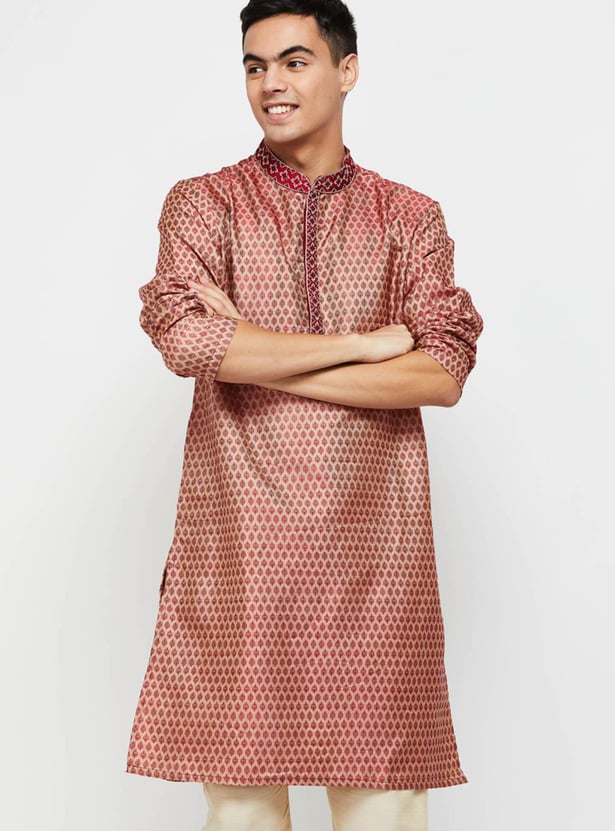 Men Ethnic Print Mandarin Collar Kurta 