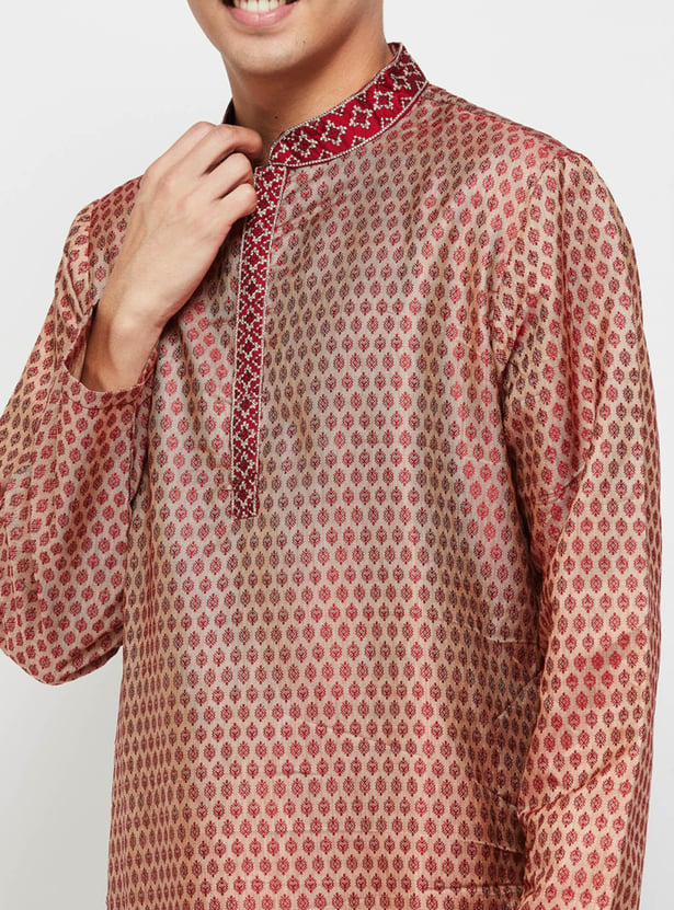 Men Ethnic Print Mandarin Collar Kurta 