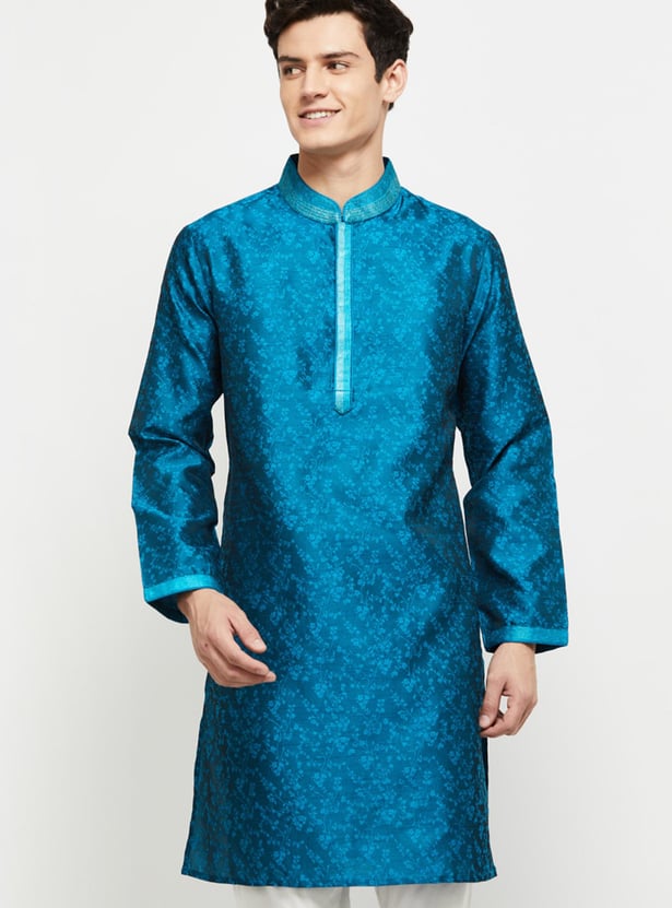 Men Printed Mandarin Collar Regular Fit Long Kurta