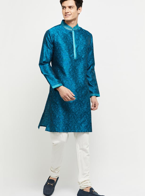 Men Printed Mandarin Collar Regular Fit Long Kurta