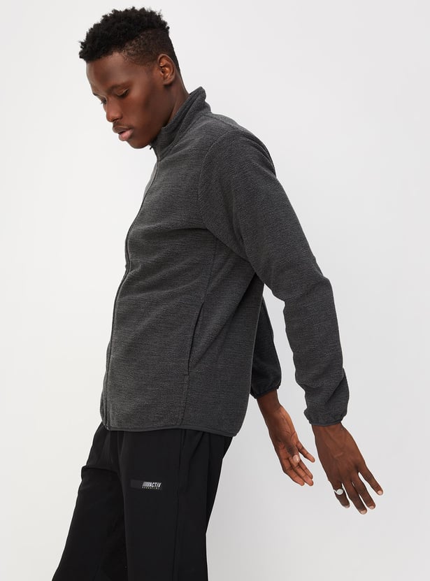 Men Textured High Neck Sweatshirt