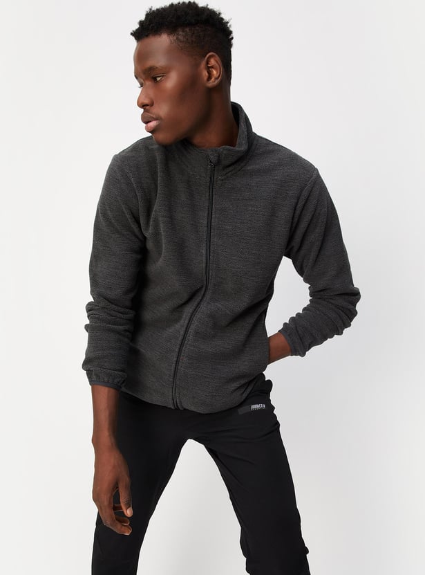 Men Textured High Neck Sweatshirt