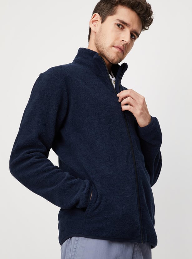 Men Textured High Neck Sweatshirt