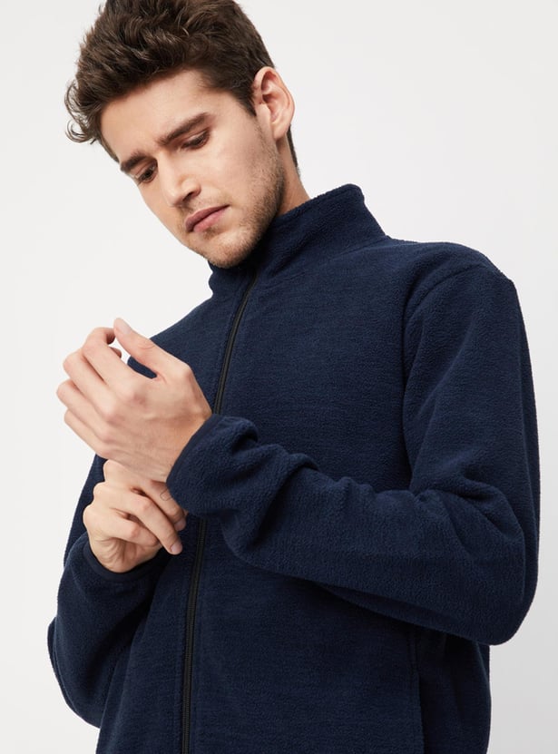 Men Textured High Neck Sweatshirt