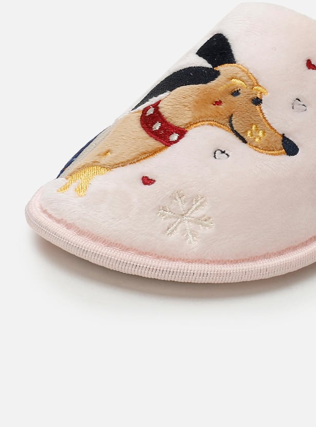 Girls Appliqued Bedroom Slippers