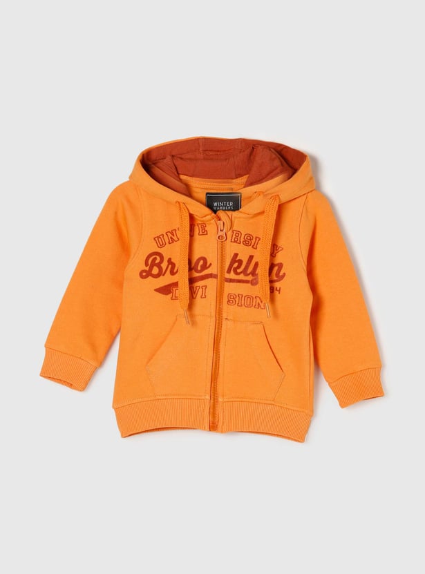 Boys Typographic Printed Hooded Sweatshirt