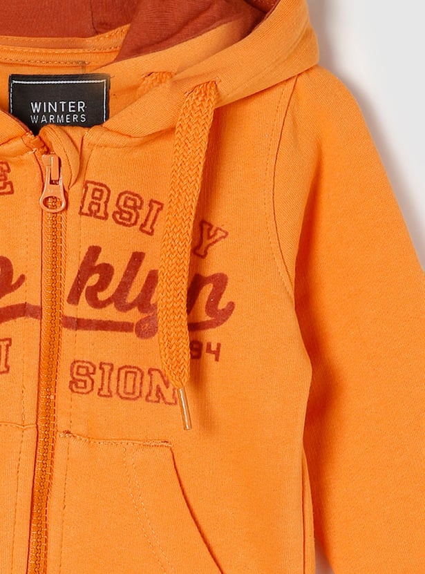Boys Typographic Printed Hooded Sweatshirt