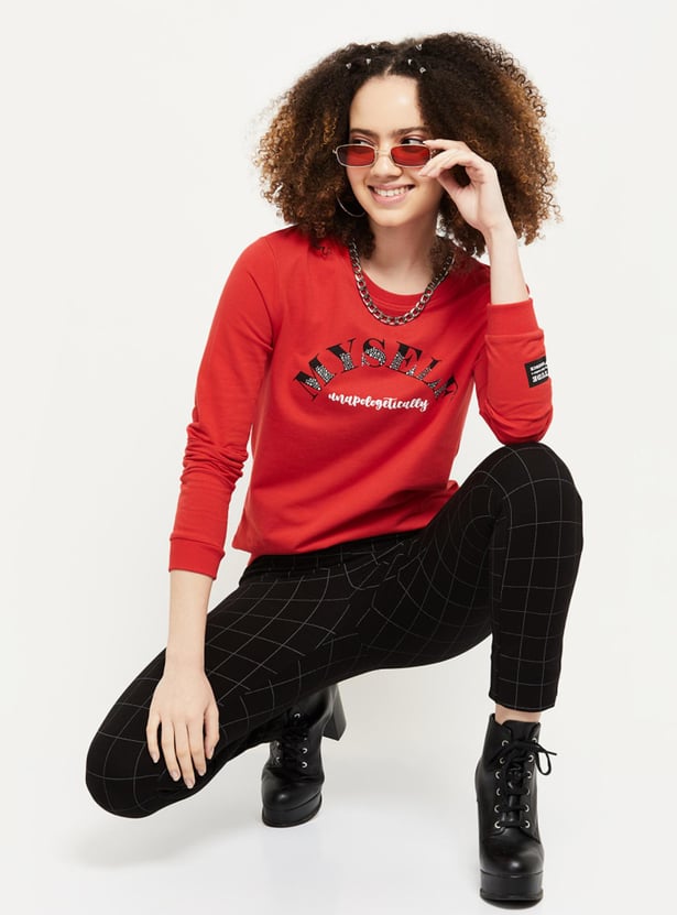 Women Printed Round Neck Sweatshirt
