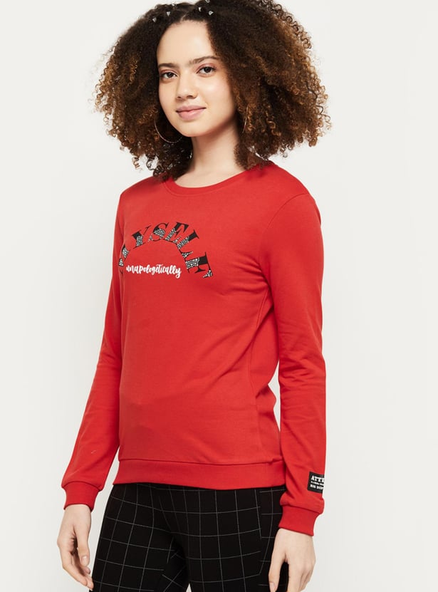 Women Printed Round Neck Sweatshirt