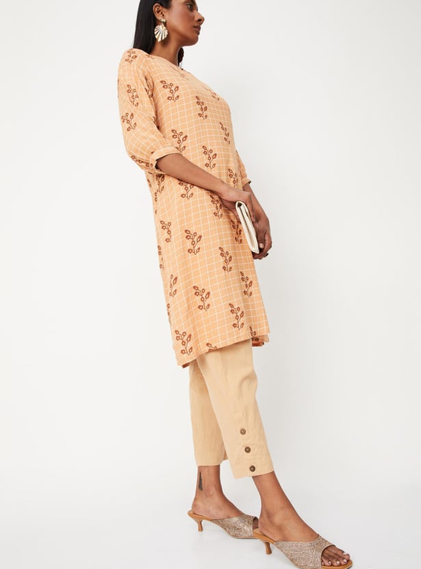 Women Checked Key-Hole Neck Kurta