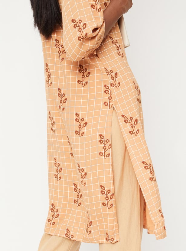 Women Checked Key-Hole Neck Kurta