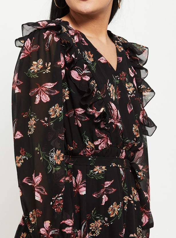Women Floral Printed Full Sleeves Midi Dress