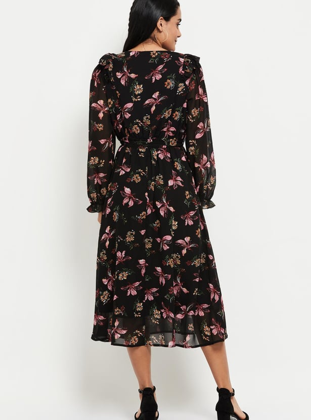 Women Floral Printed Full Sleeves Midi Dress
