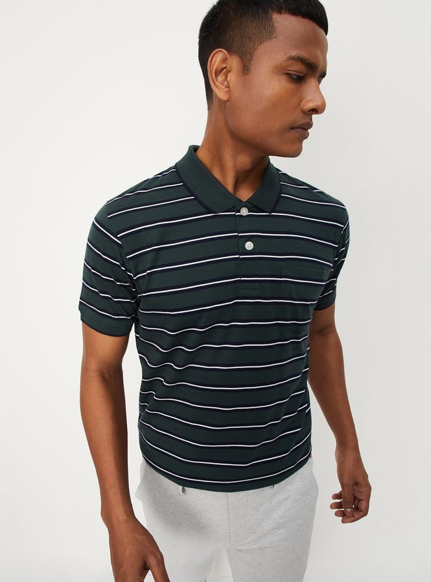 Men Striped Polo T-shirt with Pocket