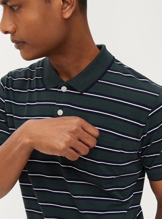 Men Striped Polo T-shirt with Pocket