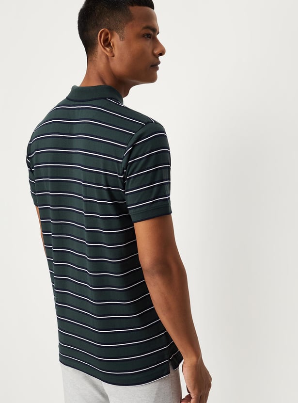 Men Striped Polo T-shirt with Pocket