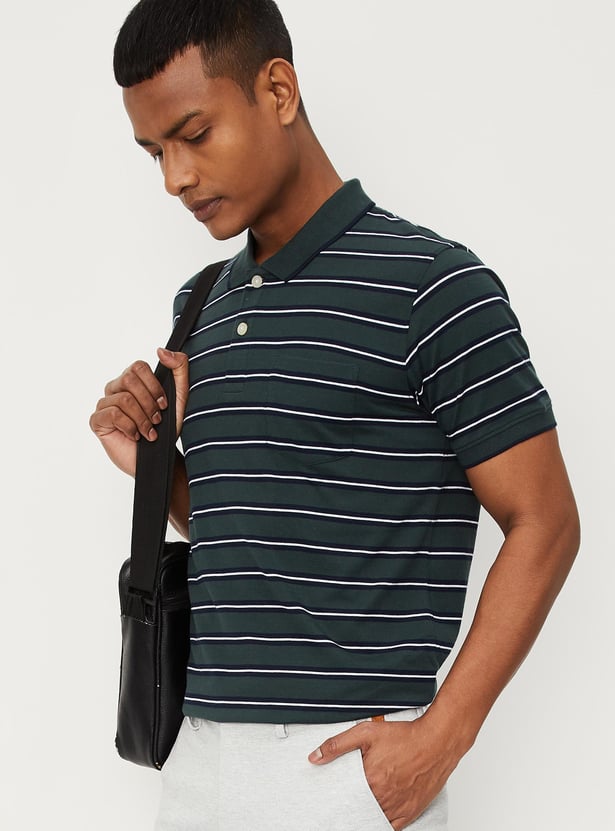 Men Striped Polo T-shirt with Pocket