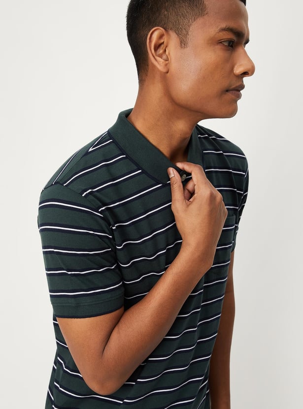 Men Striped Polo T-shirt with Pocket