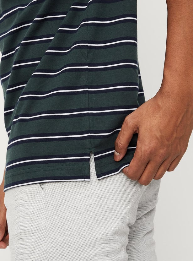Men Striped Polo T-shirt with Pocket