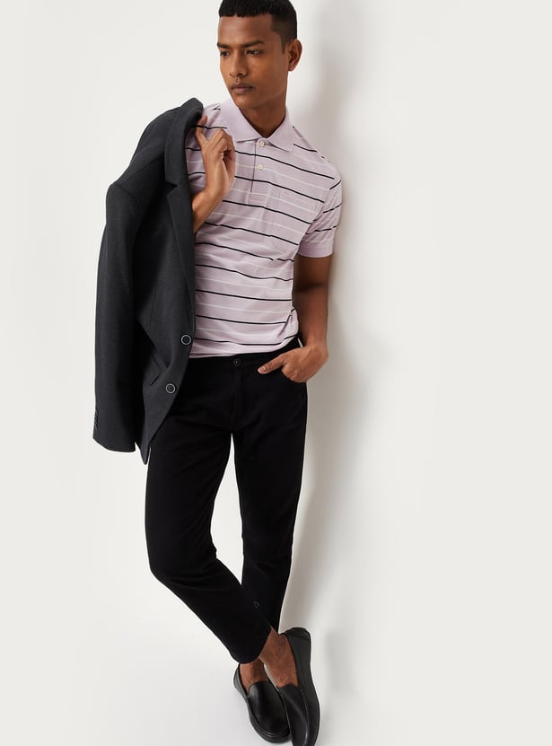 Men Striped Polo T-shirt with Pocket