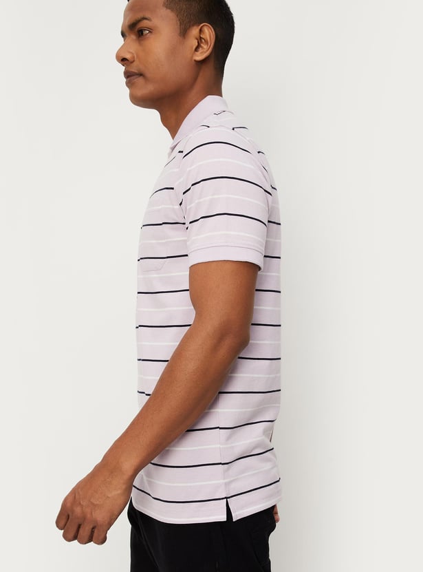 Men Striped Polo T-shirt with Pocket