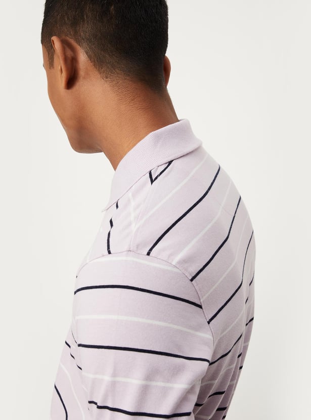 Men Striped Polo T-shirt with Pocket