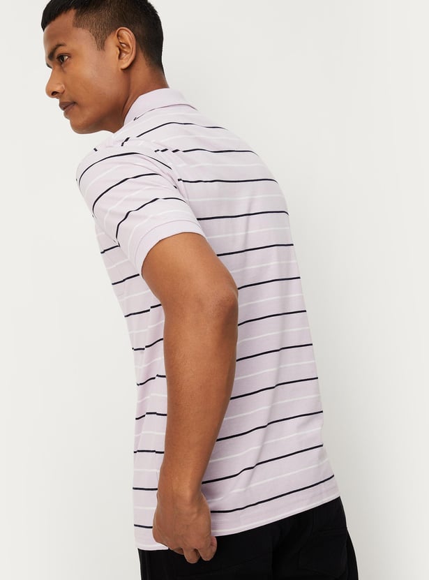Men Striped Polo T-shirt with Pocket