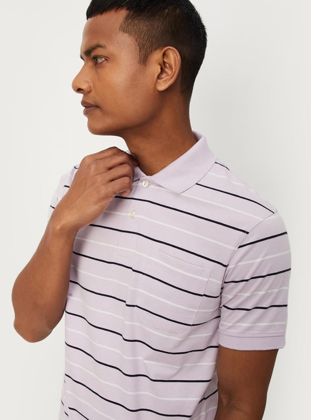 Men Striped Polo T-shirt with Pocket