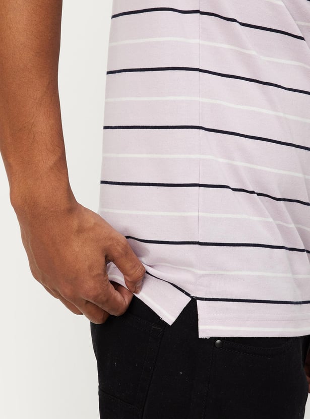 Men Striped Polo T-shirt with Pocket