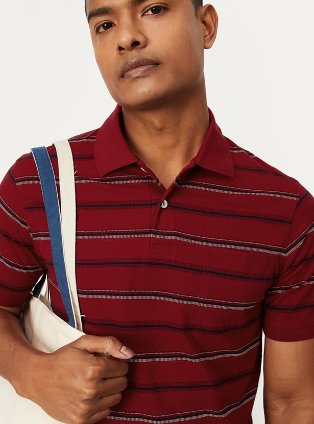 Men Striped Polo T-shirt with Pocket