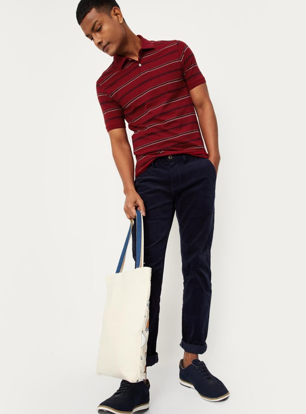 Men Striped Polo T-shirt with Pocket