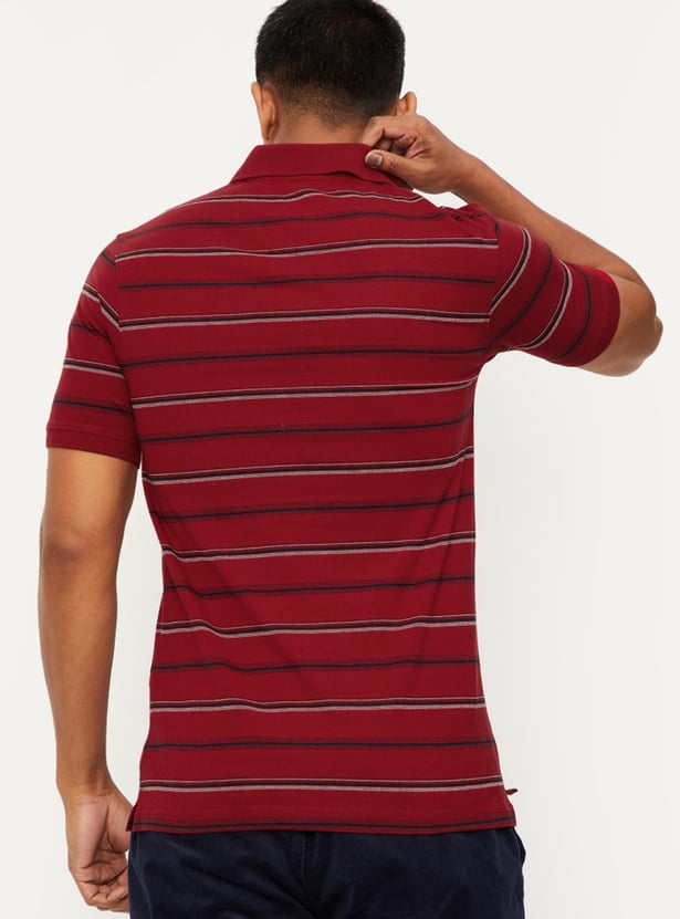 Men Striped Polo T-shirt with Pocket