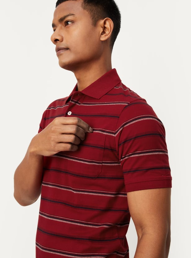 Men Striped Polo T-shirt with Pocket