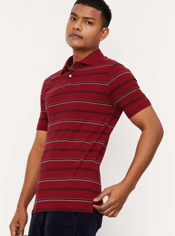Men Striped Polo T-shirt with Pocket
