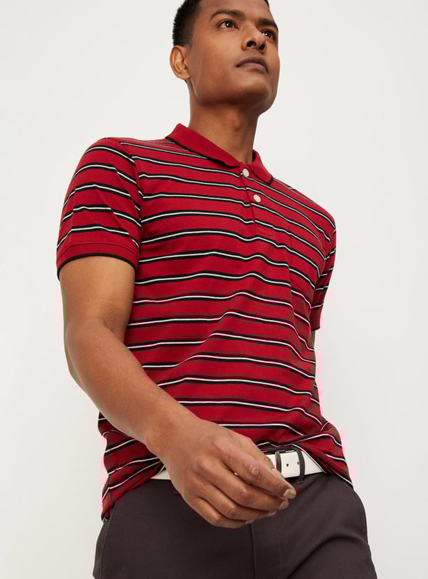 Men Striped Polo T-shirt with Pocket
