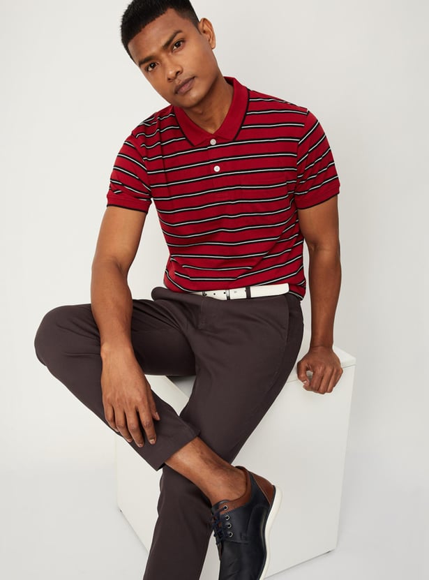 Men Striped Polo T-shirt with Pocket
