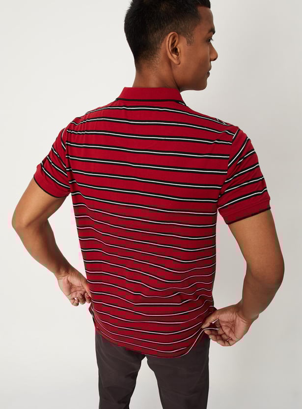 Men Striped Polo T-shirt with Pocket
