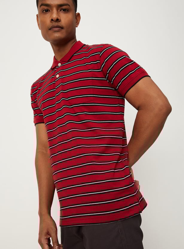 Men Striped Polo T-shirt with Pocket