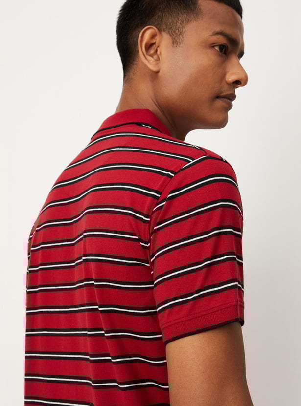 Men Striped Polo T-shirt with Pocket