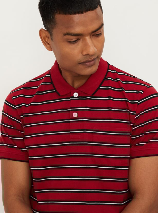 Men Striped Polo T-shirt with Pocket