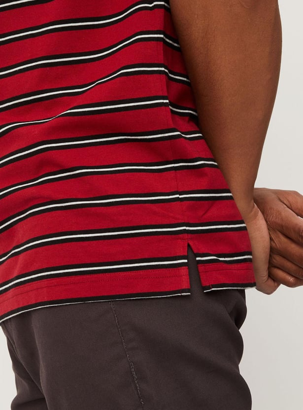Men Striped Polo T-shirt with Pocket