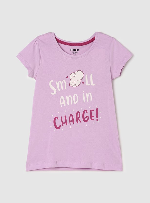 Girls Pure Cotton Graphic Printed T-shirt