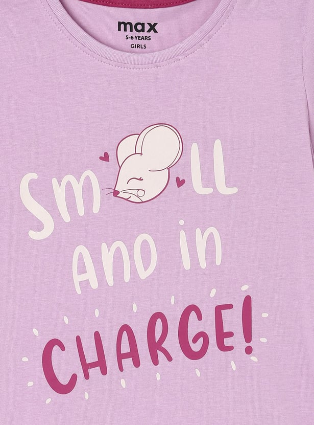 Girls Pure Cotton Graphic Printed T-shirt
