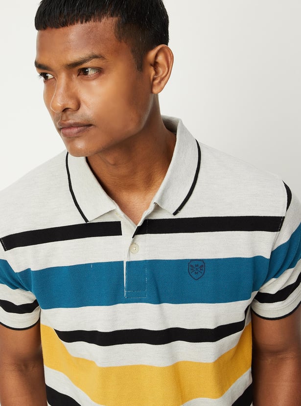 Men Striped Slim Fit Polo T-Shirt