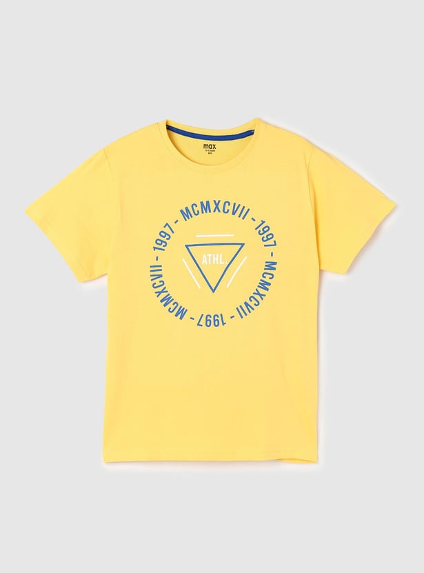 Boys Typographic Printed T-shirt with Crew Neck