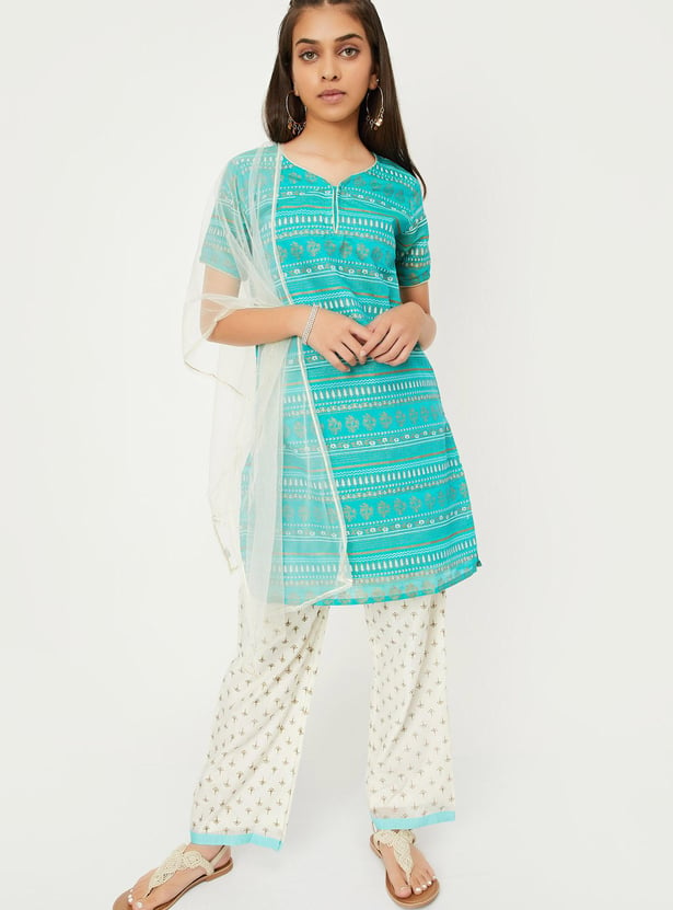 Girls Printed Kurta with Pants and Dupatta