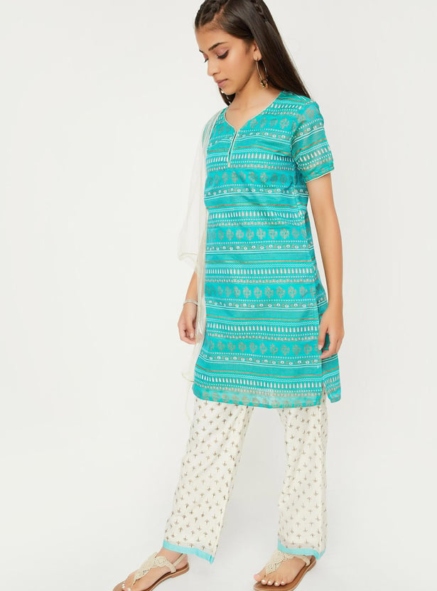 Girls Printed Kurta with Pants and Dupatta