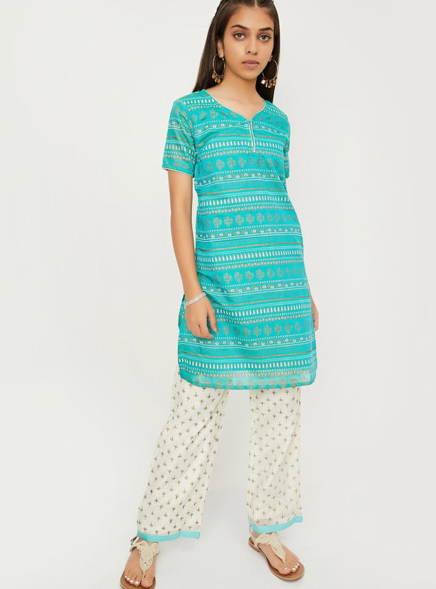 Girls Printed Kurta with Pants and Dupatta