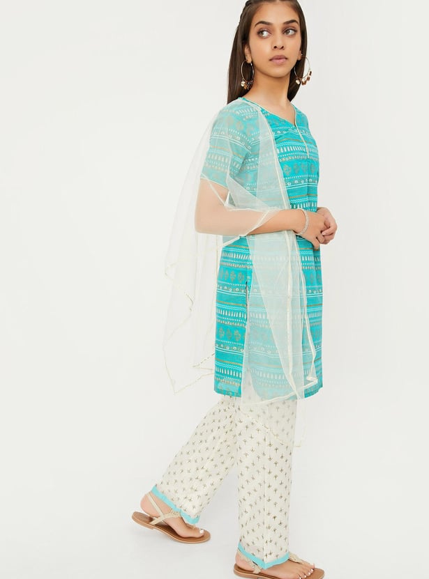 Girls Printed Kurta with Pants and Dupatta