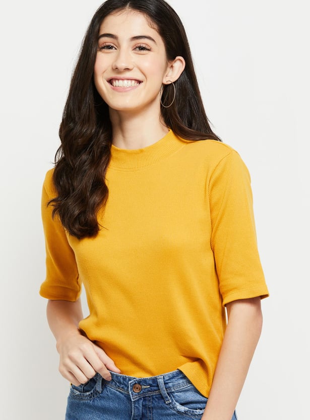 Women Textured Mock Collar Knitted Top